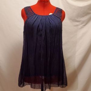 STELLA ROSA SILK TOP.  TANK TOP, NAVY, LARGE